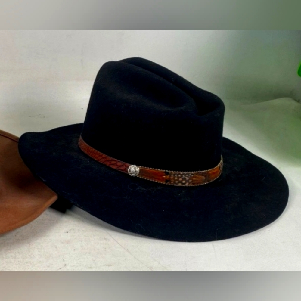 Western Express Designer Cowboy Cowgirl Wool Leather Black Hat 7.5